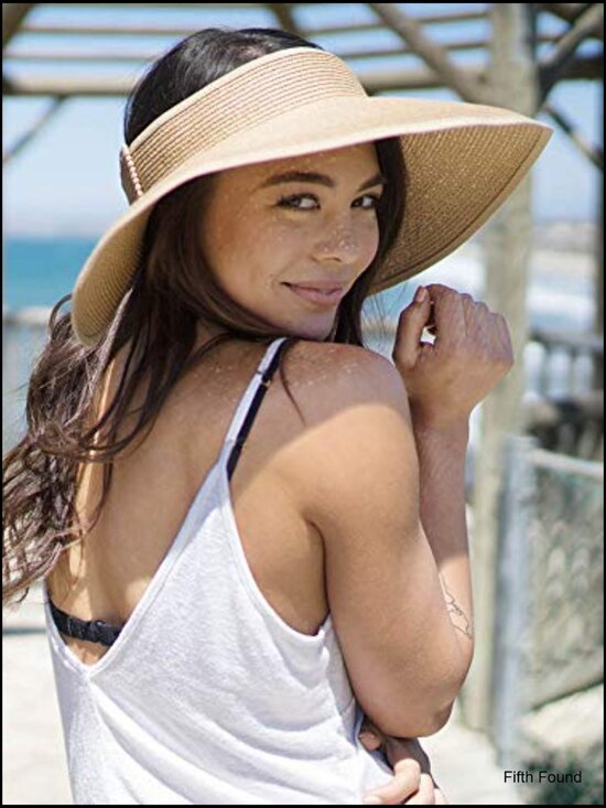Roll-Up Straw Sun Visor Hat, Wide Brim, Adjustable, UPF 50+, Packable main image 7